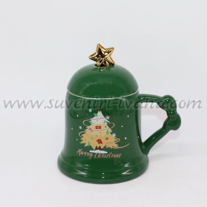 коледна зелена чаша с капак и лъжичка – Merry Christmas