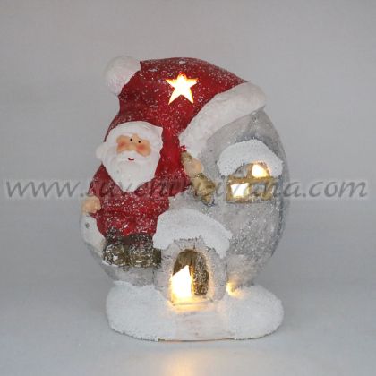 светеща коледна фигурка Дядо Коледа с къщичка