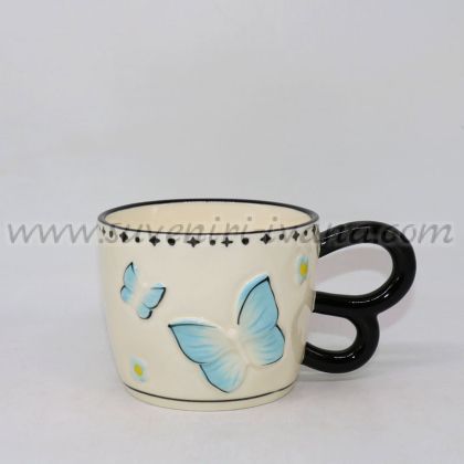 чаша със светлосини пеперуди и двойна дръжка