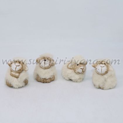 декоративна керамична овца с мек пух за великденска и пролетна украса