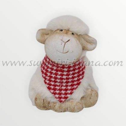 декоративна керамична овца с мек плюш за великденска и пролетна украса