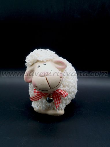 Овца керамична с гъста вълна и звънче 12,0 х 10,0 см.