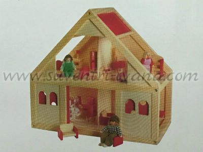 дървена къща за кукли на два етажа