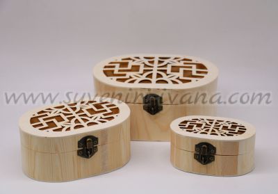 комплект дървени кутии за декупаж с орнаменти на капака