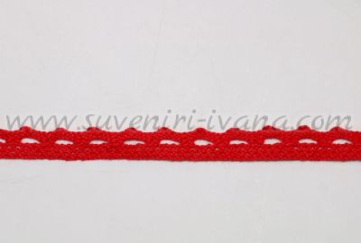 Червена памучна дантела за декорация, ширина 1,0 см.