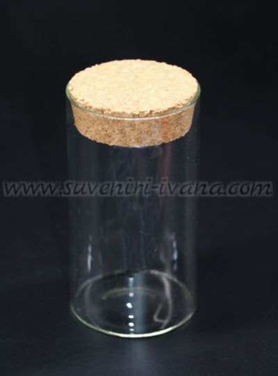 Стъклено бурканче с коркова тапа 12,0 х 6,5 см.
