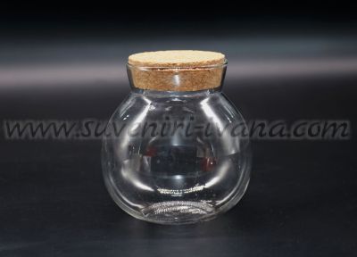 Кръгло стъклено бурканче с коркова тапа 10,0 х 9,5 см.