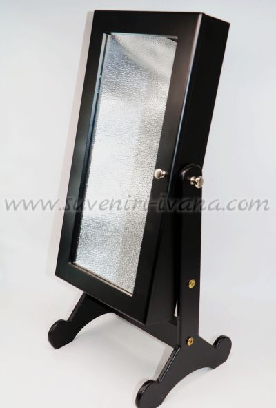 Черен шкаф за бижута с огледало