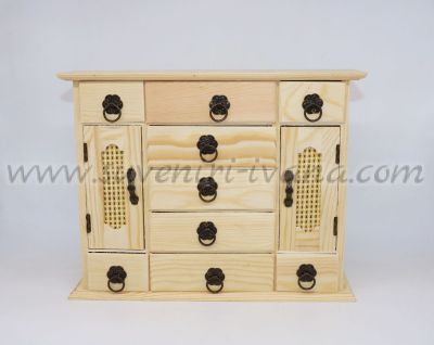 дървено шкафче за декупаж с девет чекмеджета и две вратички