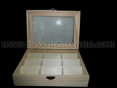 дървена кутия за чай с девет отделения