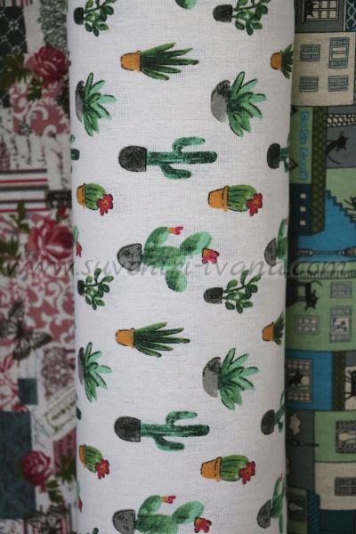 ленено-памучен плат на кактуси