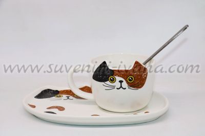 чаша и чинийка котка модел три