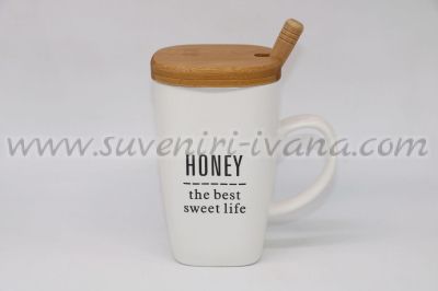 чаша Honey с бамбуково капаче и лъжичка