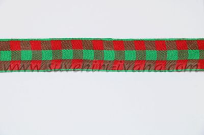 Кариран ширит за декорация в червено и зелено, ширина 2,5 см.