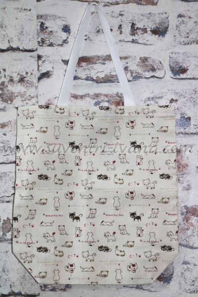 Чанта от текстил с десен котки