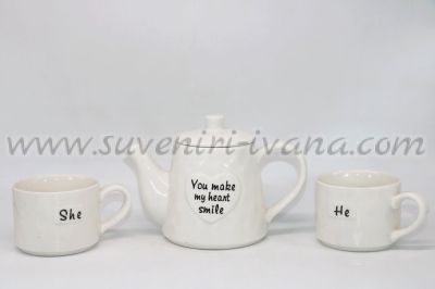 комплект за чай-чайник и две чаши 'She & He'