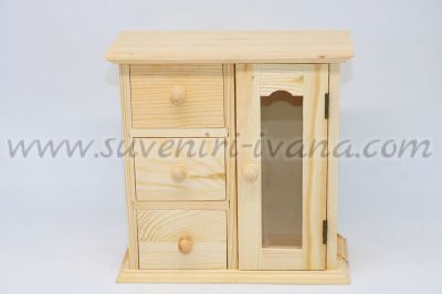 дървена кутия за принадлежности с три чекмеджета и гардеробче
