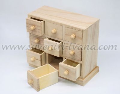 дървена кутия за принадлежности с 9 чекмеджета
