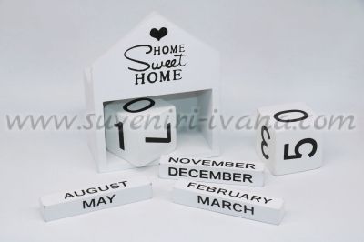 бял дървен вечен календар Home Sweet Home