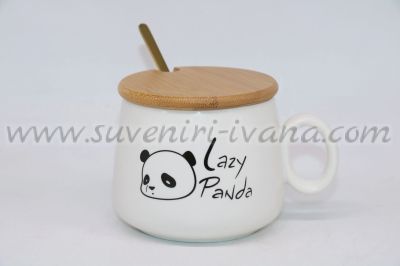 Чаша панда с бамбуково капаче и лъжичка, модел две
