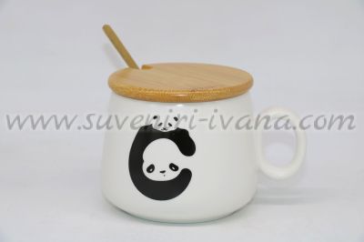 Чаша панда с бамбуково капаче и лъжичка, модел три