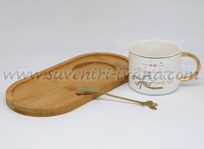 комплект чаша за чай или кафе с бамбукова чинийка и лъжичка