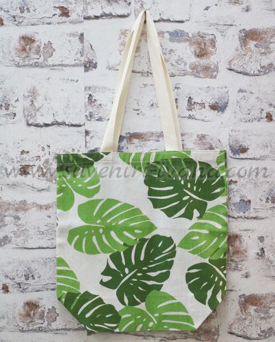 Чанта от текстил с десен палмови листа