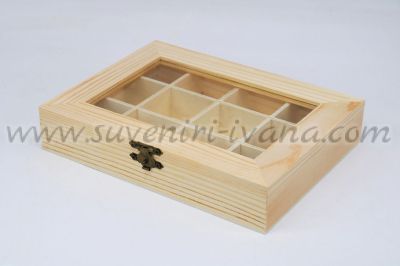 Дървена кутия за принадлежности с 12 отделения
