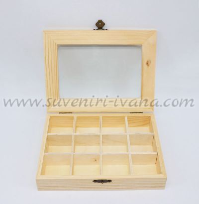 дървена кутия за декупаж с 12 разделения