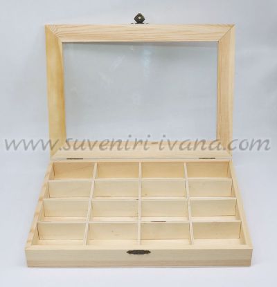 дървена кутия за декупаж с 16 разделения