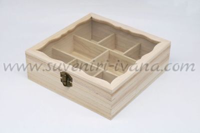 Дървена кутия за принадлежности с 8 отделения