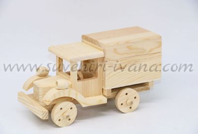 детско дървено камионче с ремарке натурално дърво