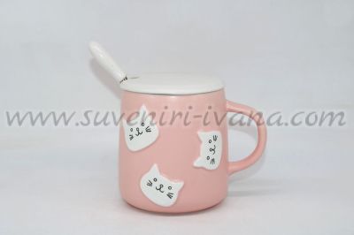 Розова чаша за чай или кафе серия котки