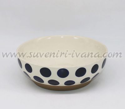 керамична купа за сервиране или декорация на сини точки