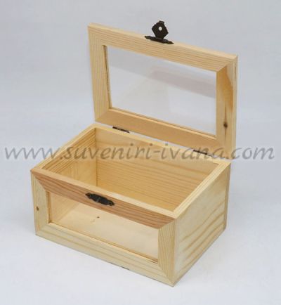 дървена кутия за декорация с прозрачен капак и предна страна
