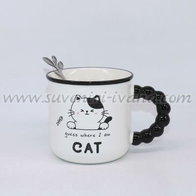 чаша с котенце и метална лъжичка модел едно