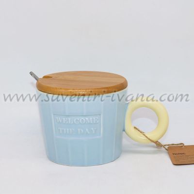 Чаша за чай или кафе с бамбуково капаче и лъжичка, модел три