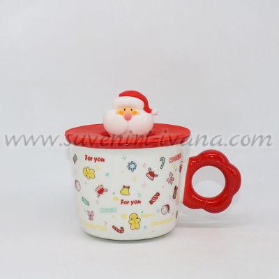 Коледна чаша със силиконово капаче с дядо Коледа, модел две