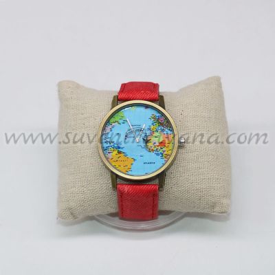 часовник за ръка с мини карта на света на циферблата