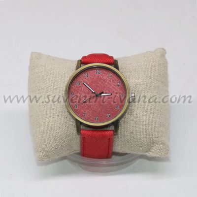 часовник за ръка с червен циферблат и каишка