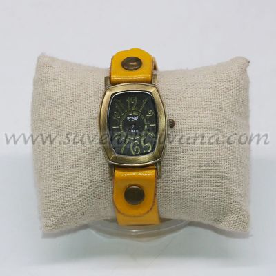 винтидж часовник за ръка с жълта каишка от естествена кожа