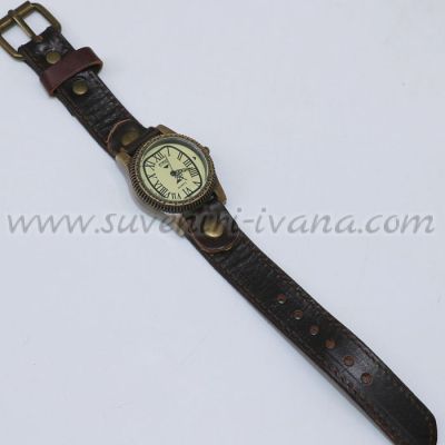 винтидж часовник за ръка с тъмносиня каишка от естествена кожа
