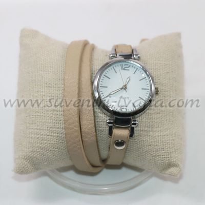 часовник за ръка тип гривна с тъмнобяла каишка от естествена кожа
