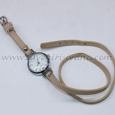 винтидж ръчен часовник тип гривна с тъмнобяла каишка от естествена кожа