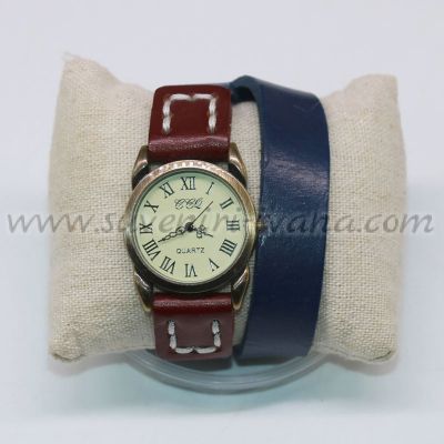 часовник за ръка тип гривна с тъмносиня каишка от естествена кожа