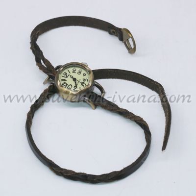 дамски винтидж ръчен часовник тип гривна с кафява каишка от естествена кожа