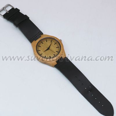 дървен ръчен часовник с черна каишка от еко кожа