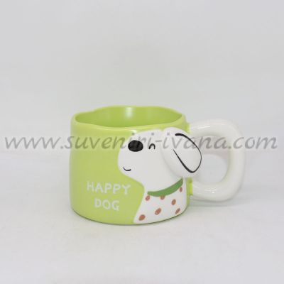 Детска чаша керамична Happy Dog - светлозелена