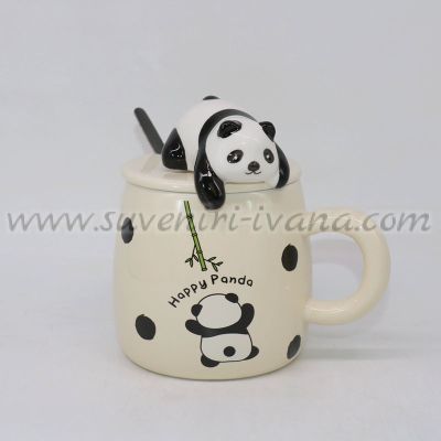 Керамична чаша Happy Panda с капаче и лъжичка, модел едно