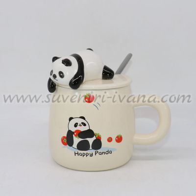 Керамична чаша Happy Panda с капаче и лъжичка, модел две